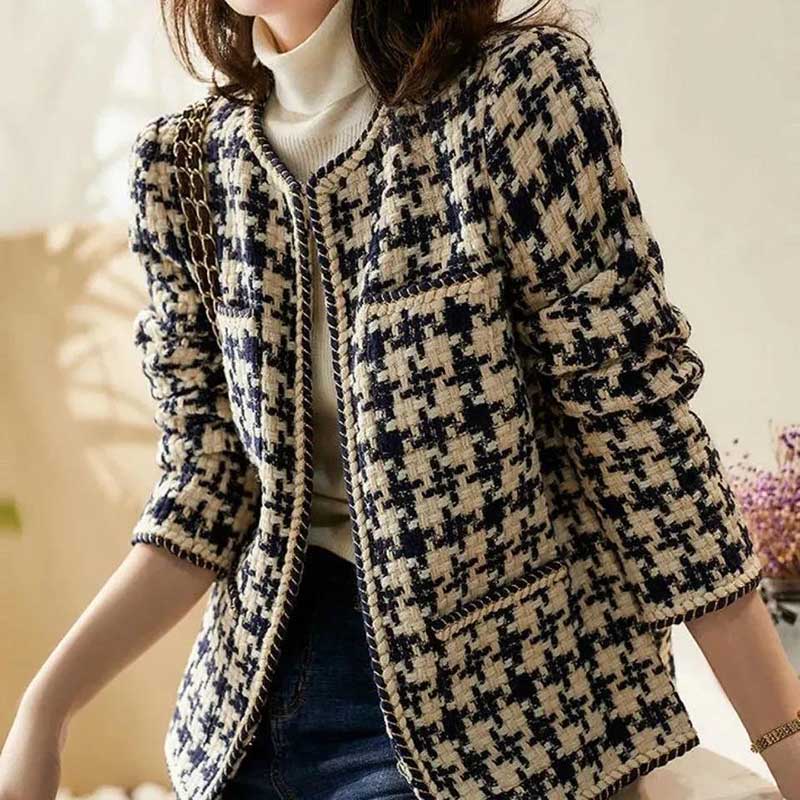 Spring and Autumn Coat Women's All-match Ladies Temperament Tweed Top Fashionable and Loose