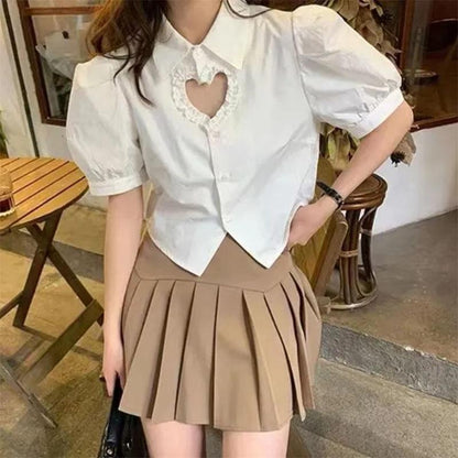 Design Sense Sweet and Spicy Love Hollow Shirt Trendy Chic and Thin Short Short Sleeve Student Girl
