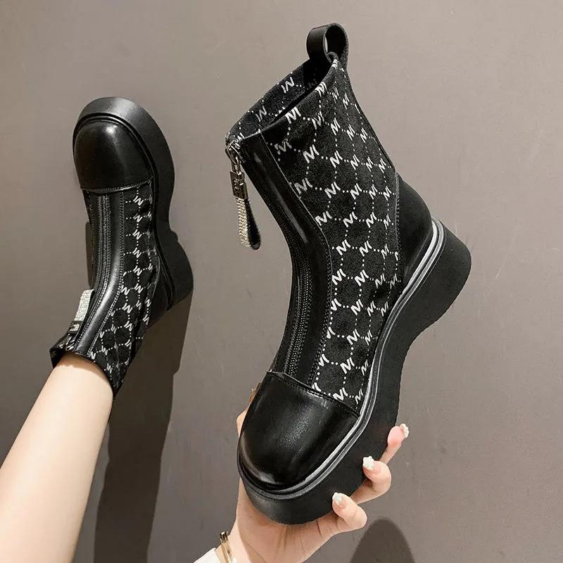 Locomotive Boots Women's Martin Boots Thick-soled Short Boots Plus Velvet Chelsea Boots Wild Casual Women's Shoes Winter Snow Boots