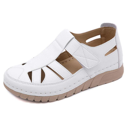 Office Ladies Spring Summer Large Size Breathable Flat Sandals Women's Autumn Solid Color Hollow Casual Leather Single Sandals