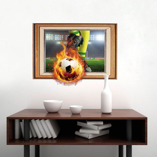 Fire Football 3D World Cup Office Decoration Wall Sticker Photo Frame Corridor Room Living Room