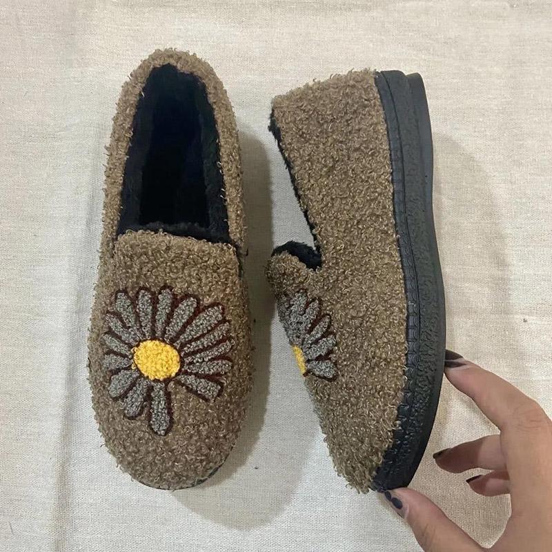Cotton Shoes Women's Autumn and Winter Warm Plus Velvet Low-top Flat Home Shoes Non-slip Slip-on Shoes