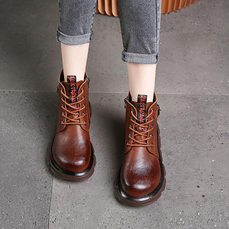 Leather Martin Boots Women's Thick-soled Short Boots Women's Autumn and Spring Leather Boots Lace and Single Boot