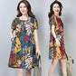 Cotton Plus Size Women's Printed Short-sleeved Dress Loose and Thin Ethnic Style Leaf Skirt