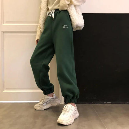 Winter Retro Plus Velvet Casual Sports Pants Women's Tide Ins Korean Version of Loose and Thin Students Beamed Harlan Pants