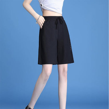 Ice Silk Wide Leg Pants Women's Summer High Waist Loose and Thin Large Size Quick-drying Casual Sports Shorts