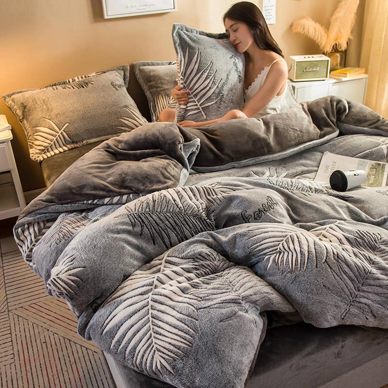 WTEMPO Soft Warm Coral Fleece Bedding Set Winter Sheet Bedspread Sofa Wash Flannel Duvet Cover Set
