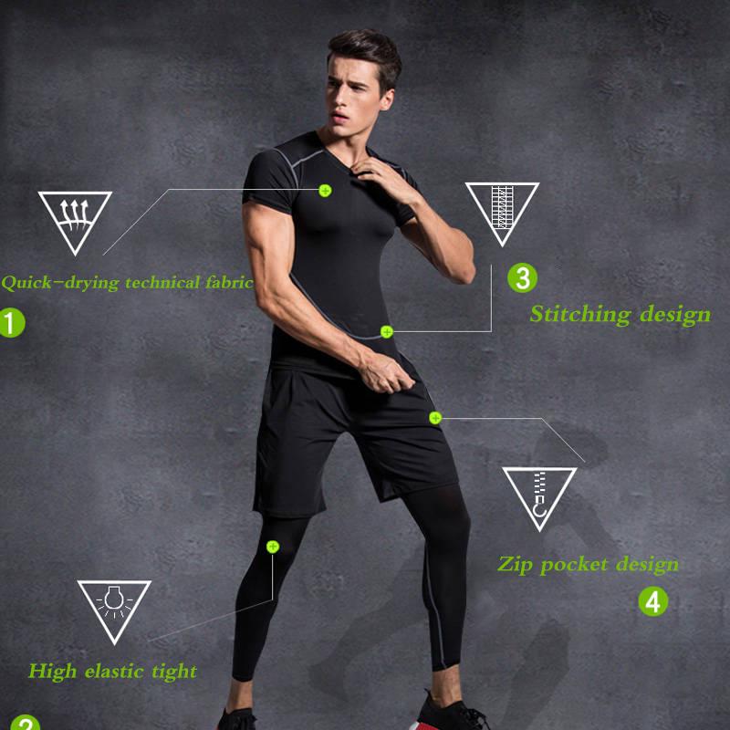 5pcs Men's Gym Workout Sports Suit Fitness Compression Clothes Running Jogging Sport Wear Workout