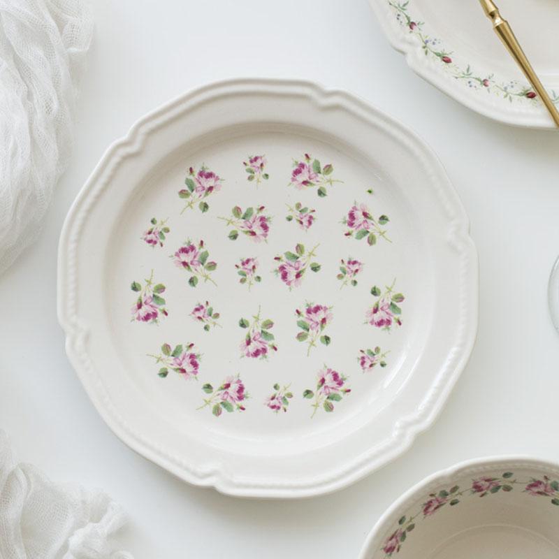 Rattan Flower French Embossed Dinner Plate Dish Ceramic Dessert Fruit Plate Retro Tableware