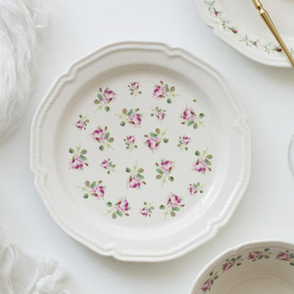 Rattan Flower French Embossed Dinner Plate Dish Ceramic Dessert Fruit Plate Retro Tableware