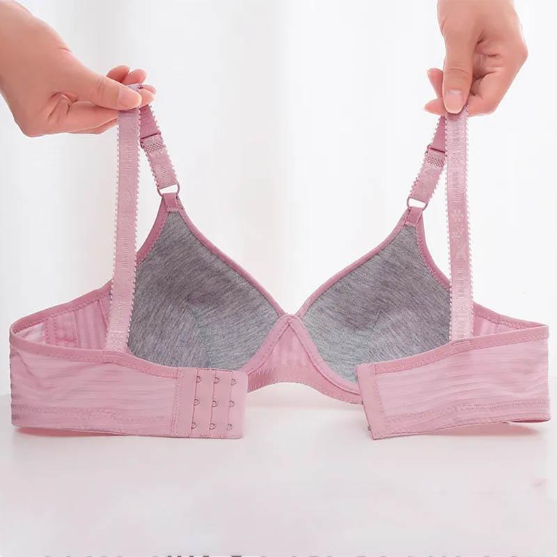 Ladies Gather Bra No Steel Rings Non Magnetic Underwear Lined Sponge Cover Anti-sagging Anti-glare Simple Sexy Lace Striped Bra