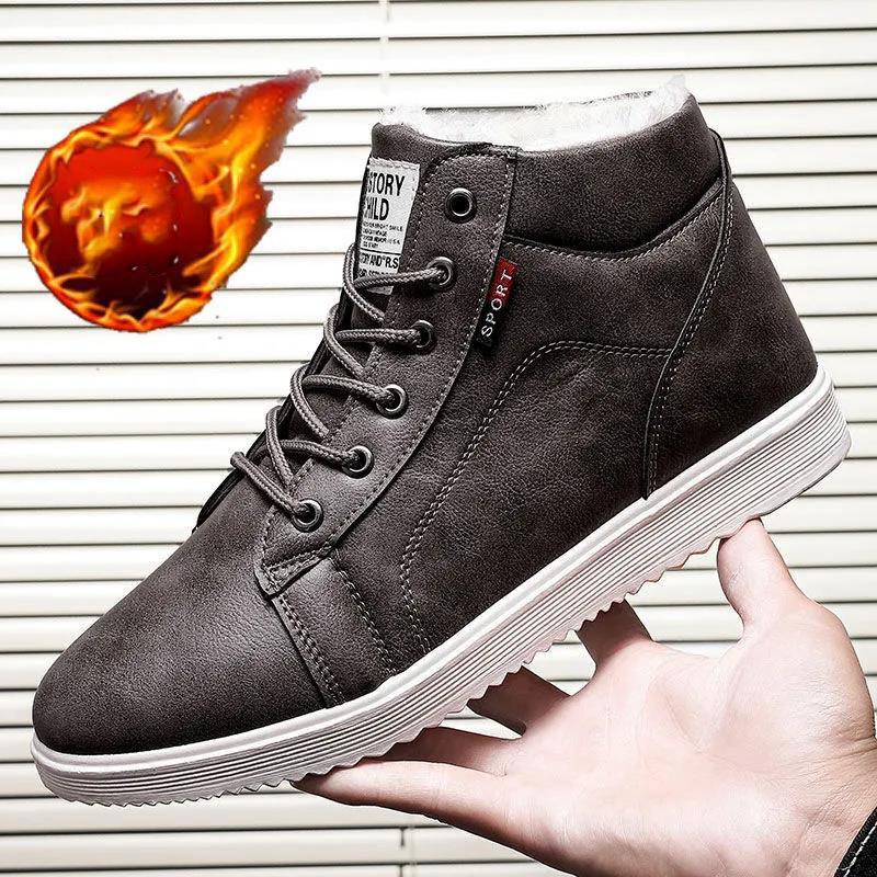 Men's Shoes Winter Fleece Warm Shoes Ski-proof Boots High-top Waterproof Cotton Short Boots
