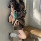 Korean Style Lazy Sweater Women's Autumn and Winter Knitted Trendy Ins Loose Foreign Style Round Neck Retro Houndstooth Top