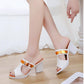Sandals  Women Summer Korean Style Small Thick Heel High Heels Mid-heel Buckle  All-match Open-toed Women's Shoes