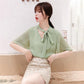 Chiffon Shirt Ruffled Short-sleeved Short-sleeved Women's Loose Plus Size Blouse Elegant and Sweet Cute Chiffon Fabric Light and Breathable