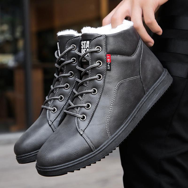 Outdooor Casual Men Cotton Boots Plus Velvet Warm Mid-top Shoes Men Boots Short Men Shoes