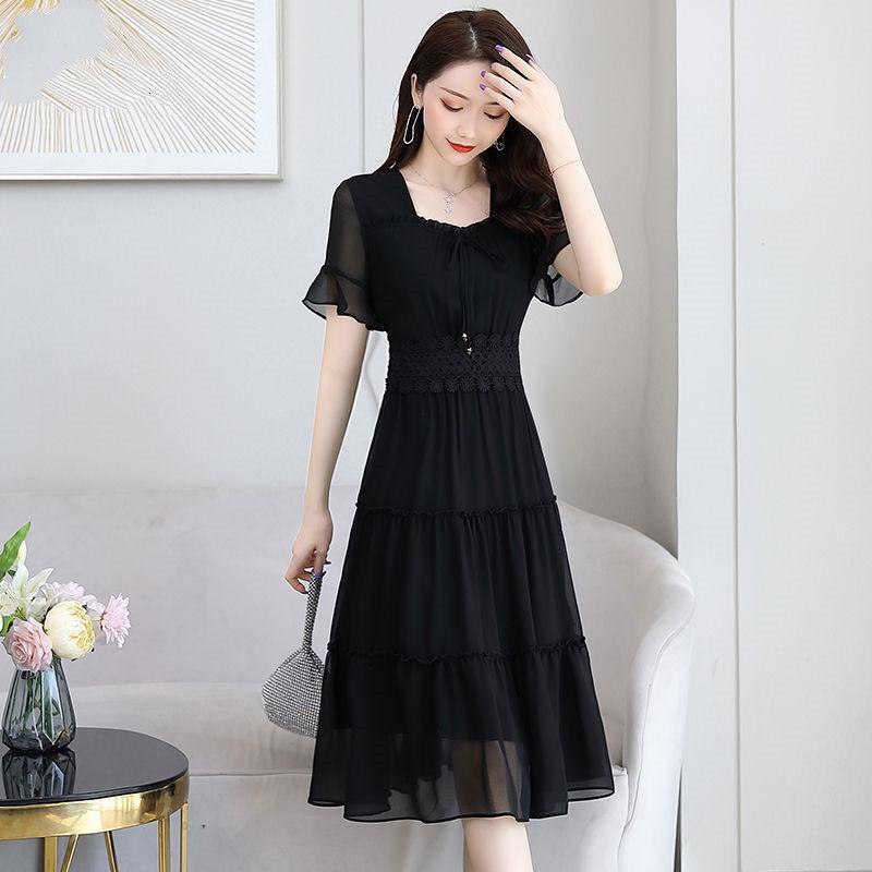 Chiffon Dress Women's Summer French Style Waist Waist Was Thin Gentle Style A-line Dress Waist Was Thin Feminine Temperament Elegant and Gentle