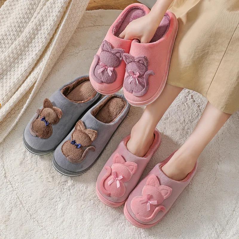 Men's and Women's Cotton Slippers Autumn and Winter Cute Cartoon Couple Bag with Indoor Fleece Warm Home Slippers