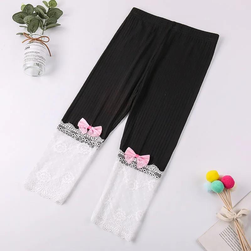Girls' Cropped Trousers Summer Thin Children's Modal Lace Leggings Female Baby Outer Wear Pants