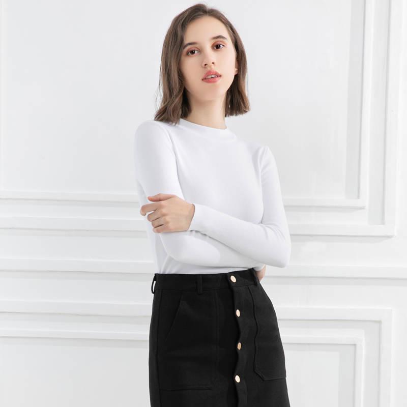 Pofulove Women Autumn Winter Black Half-high Collar Pullover Long Sleeve Bottoming Sweater Wear Slim