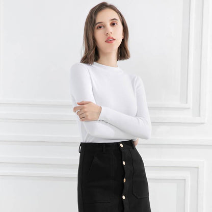 Pofulove Women Autumn Winter Black Half-high Collar Pullover Long Sleeve Bottoming Sweater Wear Slim