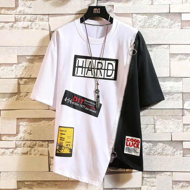 Men's Summer Stitching Short-sleeved T-shirt Male Student Korean Version Loose Five-point Sleeve Hip-hop Half-sleeve Male