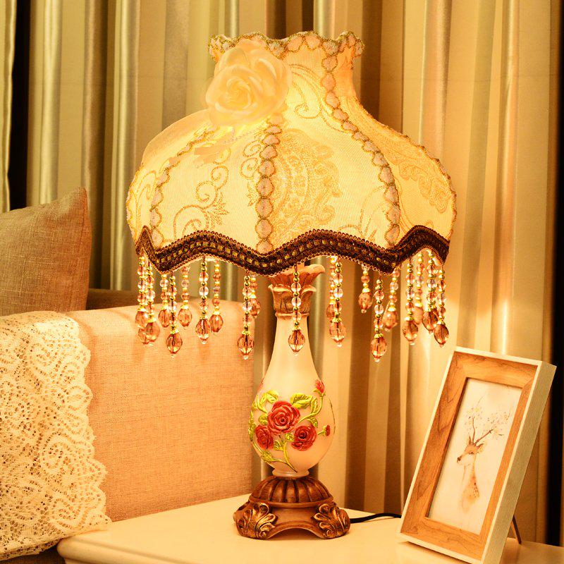 French Rustic Resin Desk Light Fabric Lampshade Princess Room Deco Table Lamps Bedroom Lighting