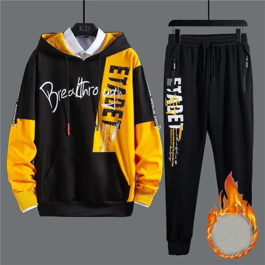 Teen Trendy Sweater Suit Hooded Pullovers and Casual Pants Men Sports Suit Campus Clothing