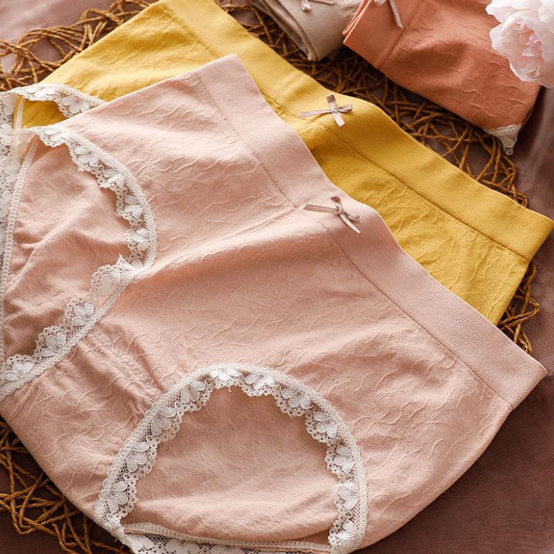 Women's Panties Lace Large Size Abdominal Hip Raise Student Mid-waist Pure Cotton Crotch Ladies Briefs