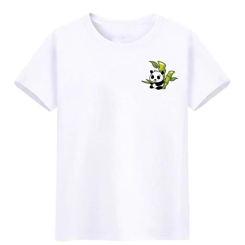 Summer New Panda Print Short-sleeved T-shirt Loose Boys Round Neck Cotton Half-sleeved Top