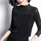 Women T-Shirts Ladies Long Sleeve See-Through Top Clubwear Tulle Bright silk Black Tees Pullover