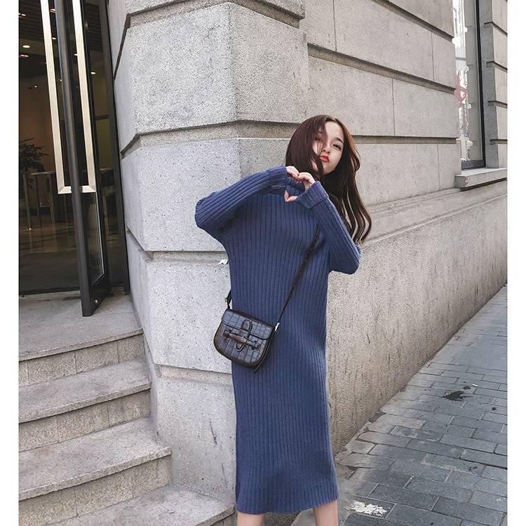 Mid-length Sweater Women's Autumn Winter Loose Over-the-knee Bottoming Knitted Dress Sweater Skirt