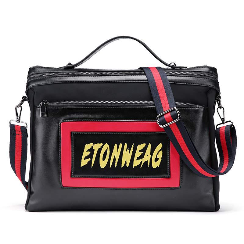 Business Briefcase Men Black Red PU Leather Joker Zipper Waterproof Handbag Shoulder Crossbody Bags