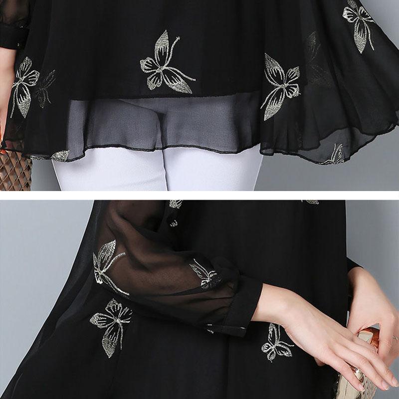 Summer Autumn Woman Top Net Yarn Chiffon Blouse Women T-shirt Long Sleeve Ladies Tops Pullover