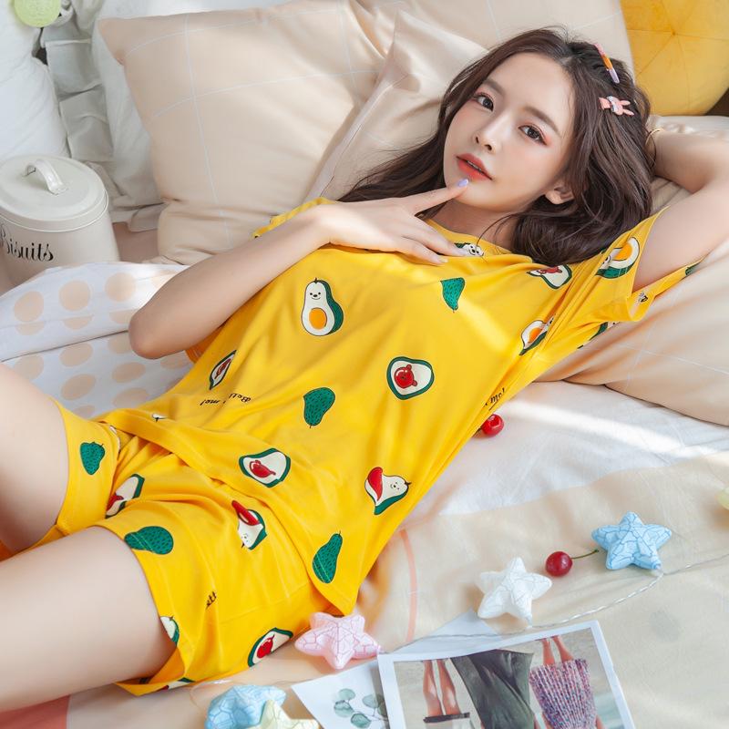 2Pcs/Set Cartoon Animal Women Sleepwear Short Sleeve Top Shorts Pajamas