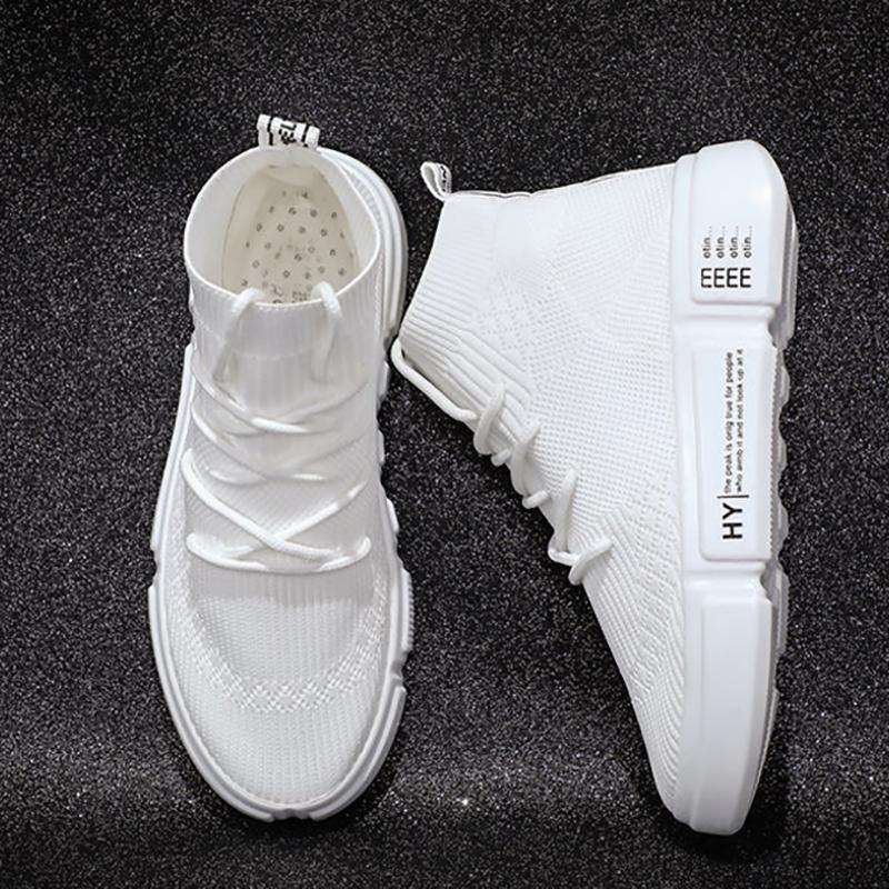 High-top Shoes Women's Summer New Style Shoes Flying Woven Breathable Casual Sports White Shoes