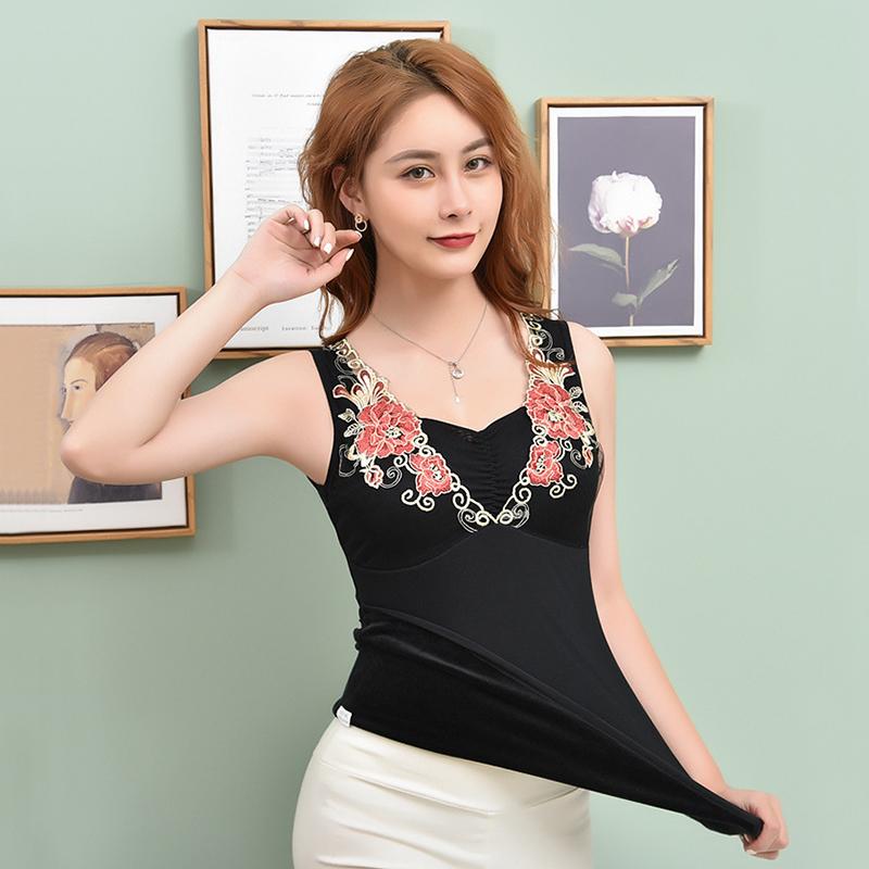 Thermal Vest Women Winter Underwear Floral Tank Tops with Pad Slim Sleeveless Body Top Seamless Sexy Clothing Inner Wear