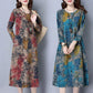 Round Neck Plus Size Loose Print Dress Short Sleeve Plus Size Women's Long Ethnic Style Long Sleeve Dress Loose Casualb