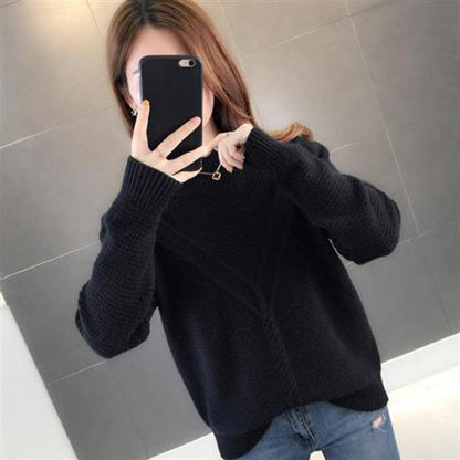 Thick Sweater Women Autumn and Winter Korean Loose Short Long Sleeves Versatile Bottoming Sweater Outer Wear