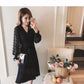 Pofulove 4 Colors Knitted Elegant Sweater Dress Long V-neck Flower Chiffon Cuffs Pullover Skirt