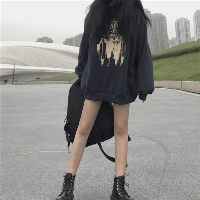 Women's Mid-Length Sweater Girl's Retro Thin Velvet Lazy Style Hooded Jacket Autumn and Winter Pullover Sweatshirts Casual Top