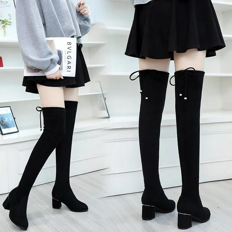 Women's Mid-heel High Boots Spring and Autumn Over The Knee Boots Thick Heel Women's Boots Winter Stretch Boots