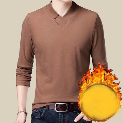 Winter Men's Long-sleeved T-shirt Sweater Double-faced Fleece Solid Color Warm Bottoming Shirt Half High Collar