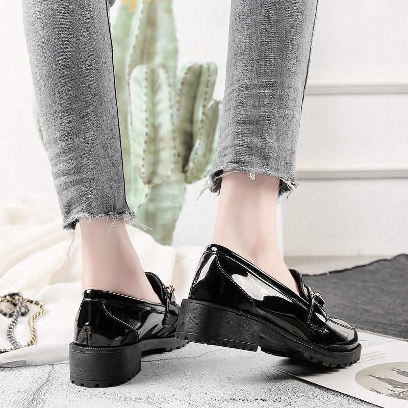 Women 'S Leather Shoes Female Students Wild Round Head Flats Thick Bottom Spring And Autumn Women 'S Loafer