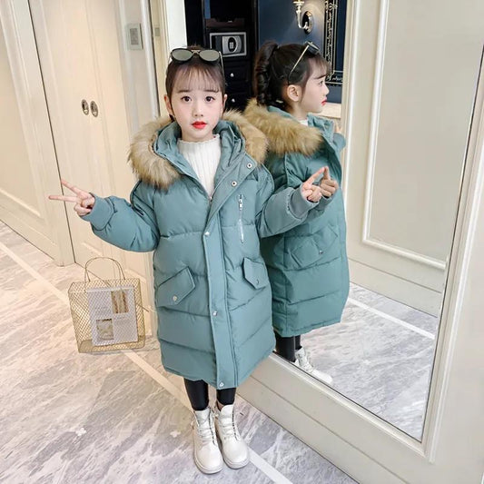 Girls' Warm Winter Padded Jacket Korean Style Padded Coat Children's Mid-length Down Quilted Jacket
