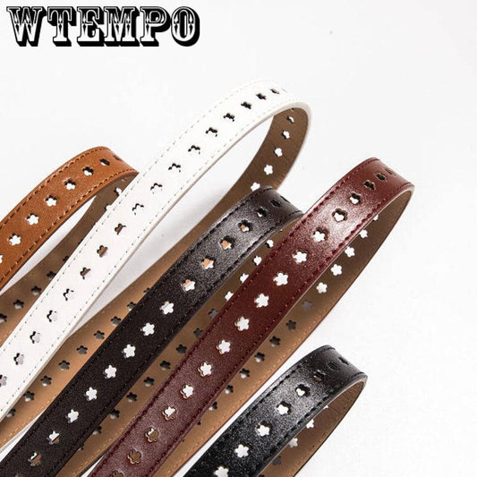 Fashion Hollow leather belts women Vintage Pin buckle floral belt woman strap for jeans