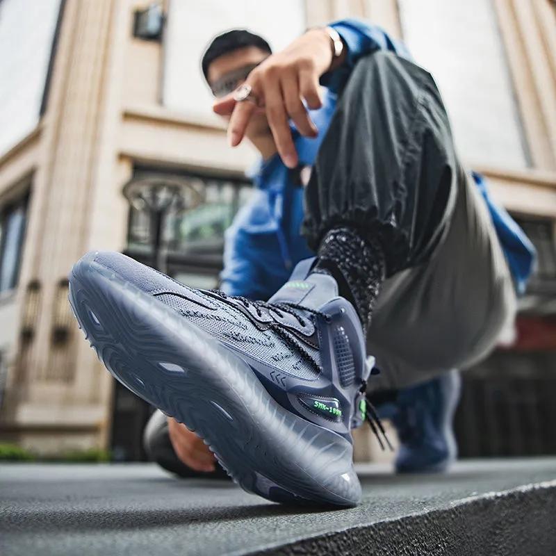 Men's High Top Shoes Casual Sports Coconut Shoes Men's Shock Absorbing Basketball Shoes Fitness Sneakers Fly Woven Mesh Casual Shoes