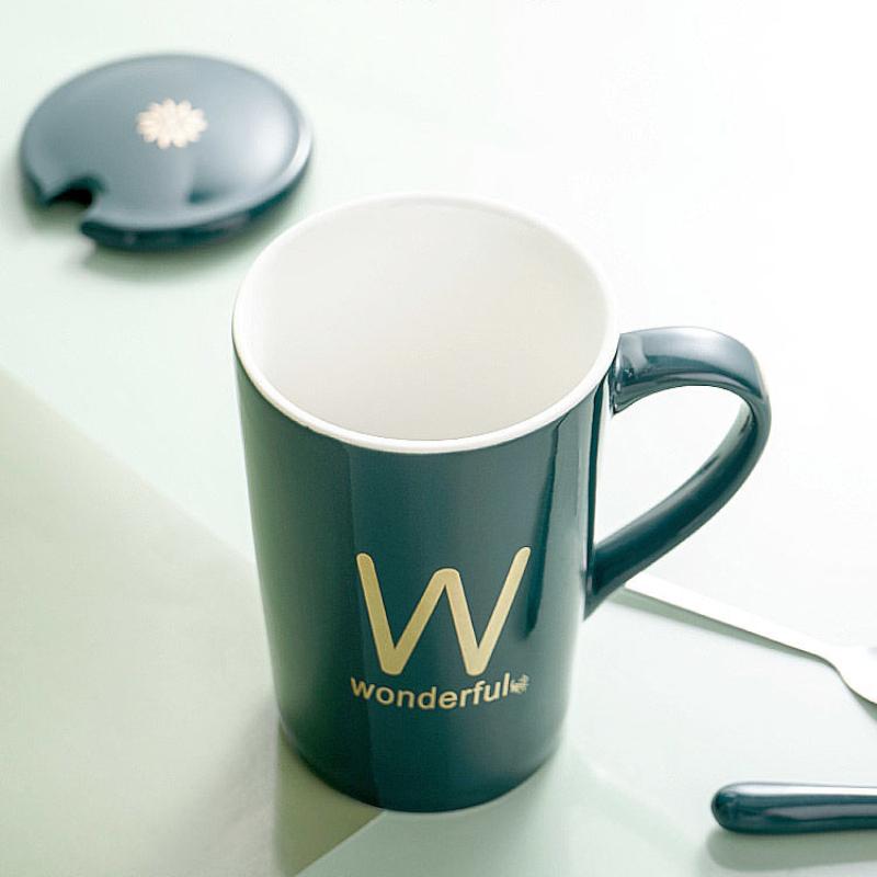 Creative Ceramic Mug Mug with Lid Spoon Male and Female Coffee Cup Student Drinking Cup Home Milk Couple Cup