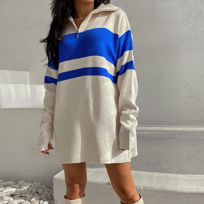 Sweater Dress Women Turn Down Collar Geometric Pattern Korean Style Fluffy Top Trendy Harajuku Cashmere Sweater Autumn Winter Jumper