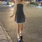 Women's Spring and Summer French Minority Retro Square Neck Bubble Sleeve Age Reduced Waist Long Sleeve Denim Dress
